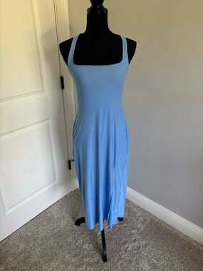 Beyond yoga Light Blue Square Neck Sleeveless Midi Dress